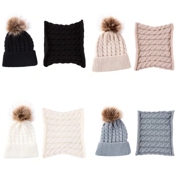 2 Piece Pompom Toddler Knit Hat and Scarf Set - Picture 6 of 6